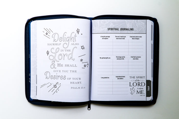 2026 NKJV 16-Month Scripture Planner, Zippered Leathersoft, Navy, Be Strong & Very Courageous
