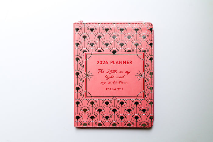 2026 NKJV 16-Month Scripture Planner, Zippered Leathersoft, Pink, The Lord Is My Light