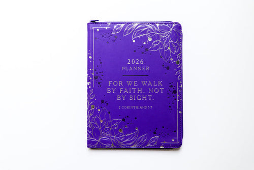 2026 NKJV 16-Month Scripture Planner, Zippered Leathersoft, Purple, Walk by Faith