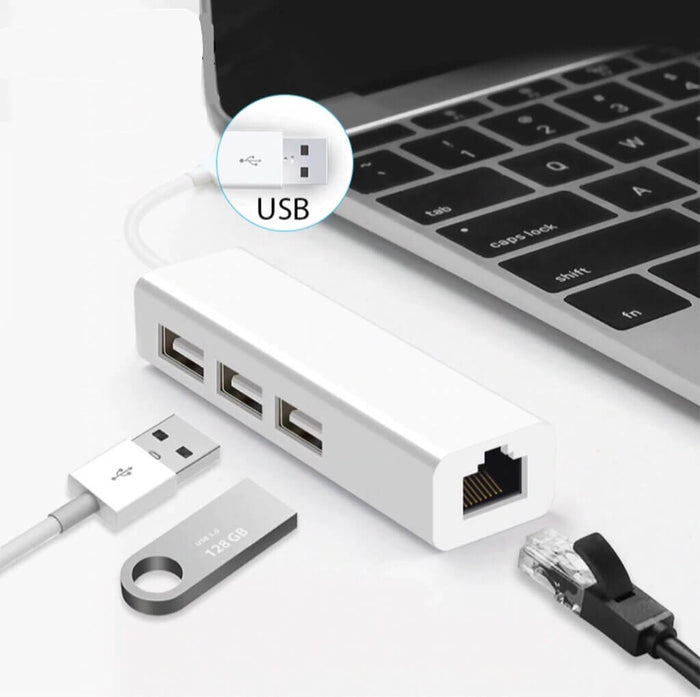 Adaptador USB a RJ45 + 3 puertos