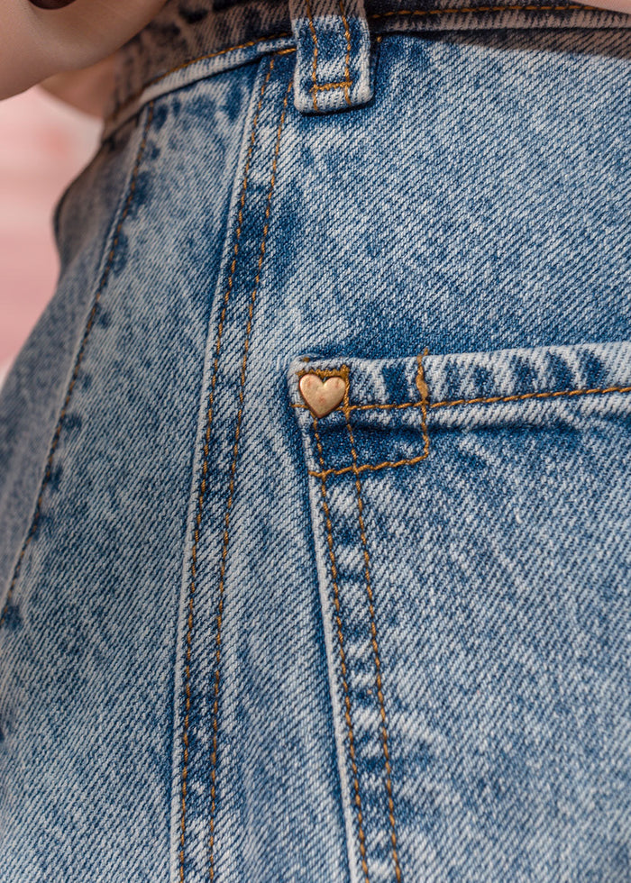blue cotton denim jeans with belt loops and side seam cuts view 5