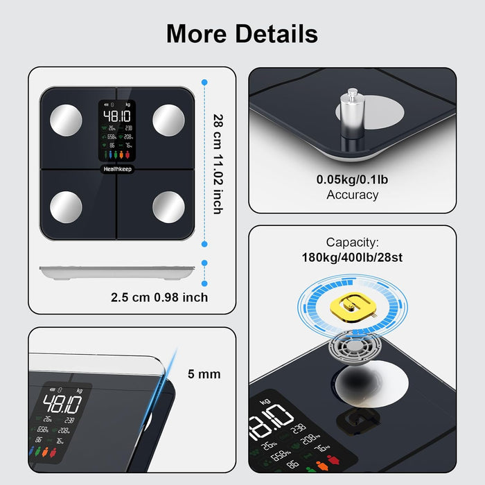 Báscula Digital Alta Precisión Con Pantalla LED Healthkeep Bluetooth (15 Analizadores)