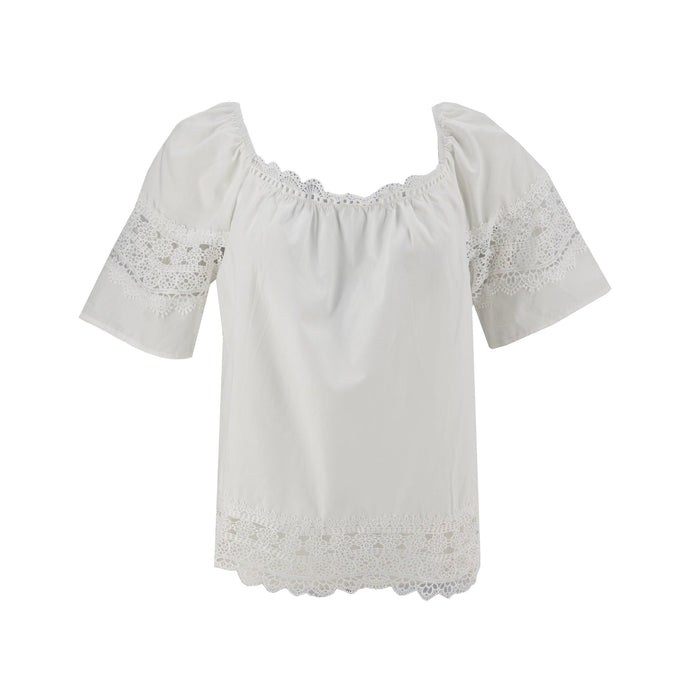 Blusa Badgley Mischka Mangas Cortas Lisa Encaje para Damas