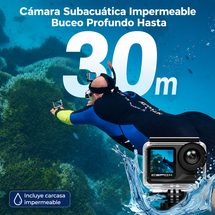 Cámara Sport ICEFOX 4K 60FPS 20MP – Captura Cada Aventura Con Gran Calidad