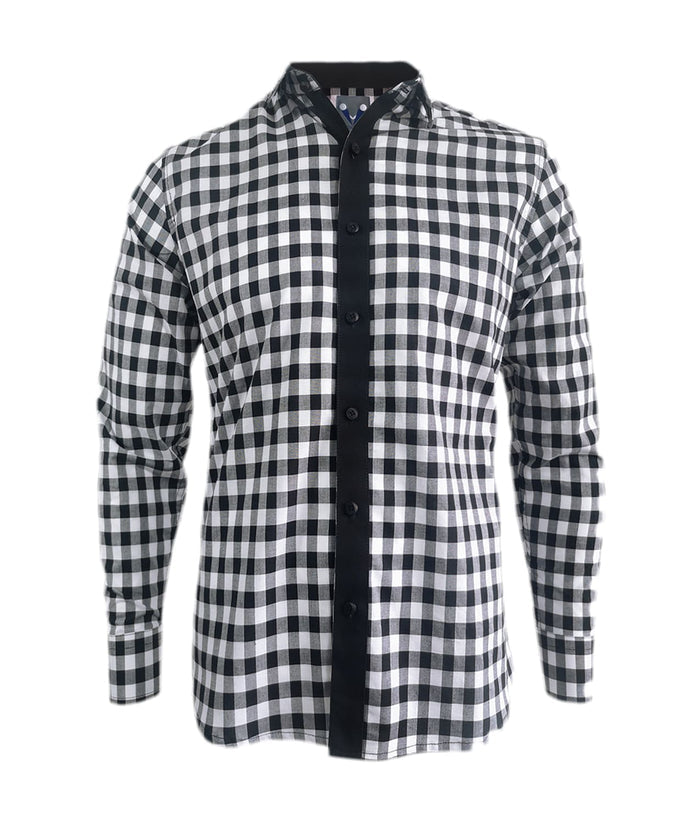 Camisa a cuadros blancos y negros manga larga slim hombre XS a 10XL