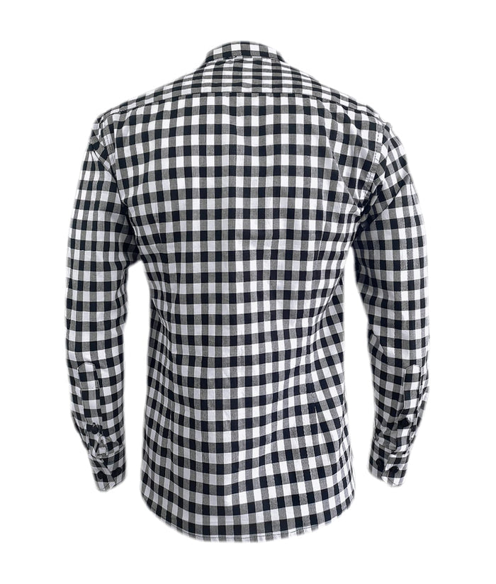 Camisa a cuadros blancos y negros manga larga slim hombre XS a 10XL