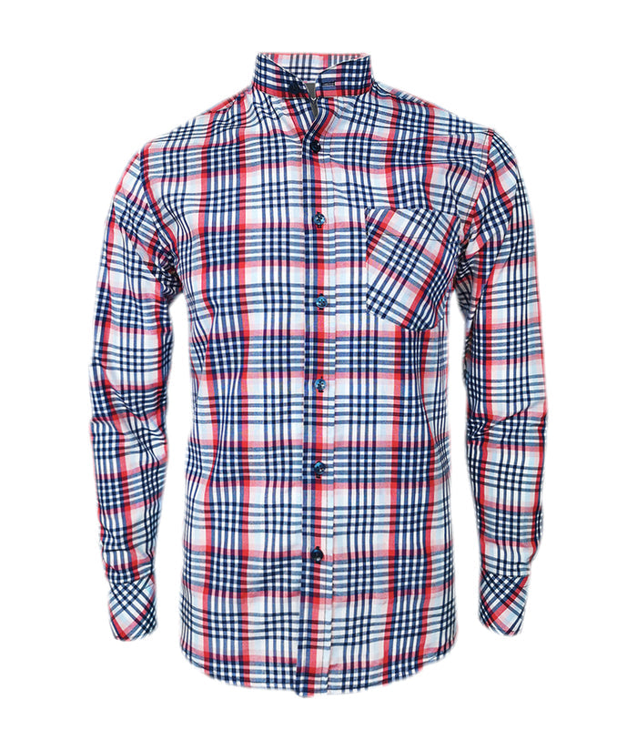 Camisa a cuadros rojos y azules manga larga slim para hombre XS a 10XL