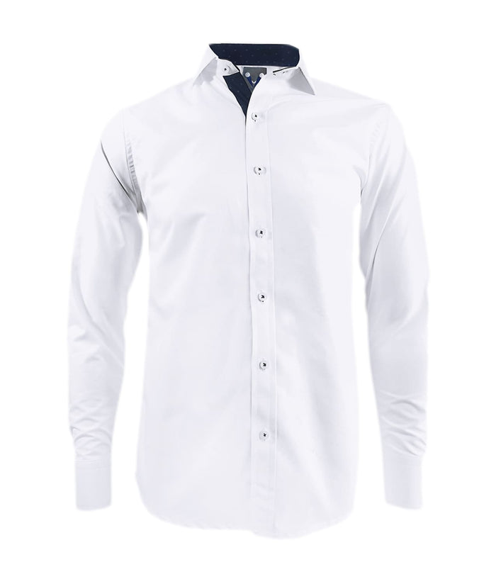 Camisa blanca con contraste azul slim fit manga larga hombre XS a 10XL