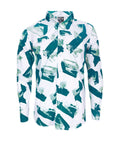 Camisa blanca estampada tonos verdes manga larga slim hombre XS a 10XL