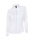 Camisa Blusa Blanca Bordada botonadura escondida Azul Mujer XS a 10XL