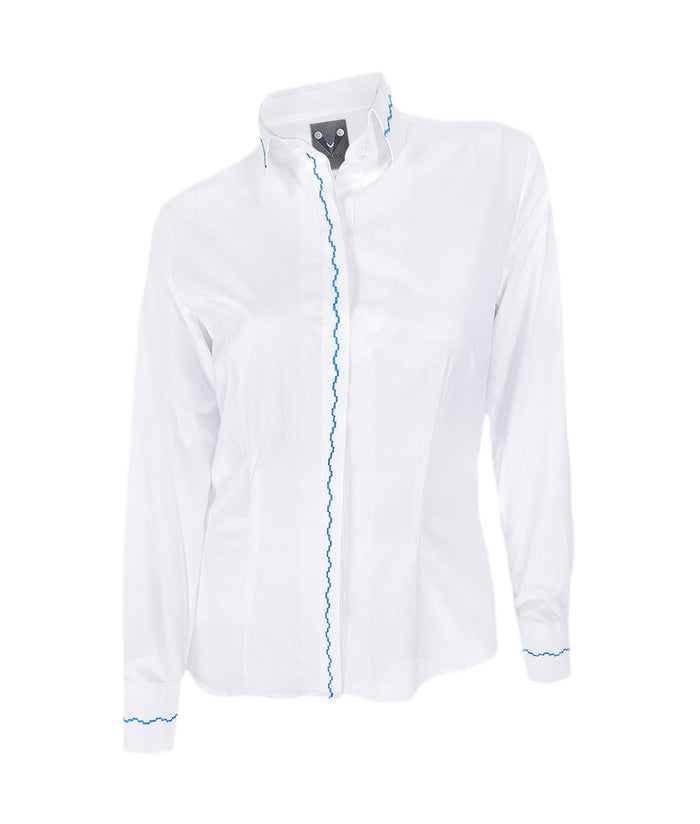 Camisa Blusa Blanca Bordada botonadura escondida Azul Mujer XS a 10XL