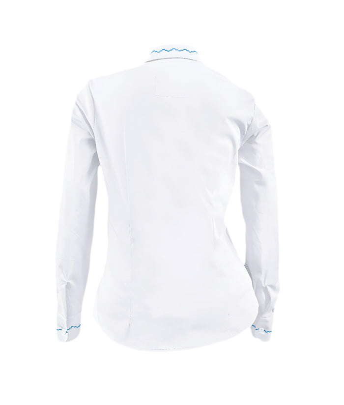 Camisa Blusa Blanca Bordada botonadura escondida Azul Mujer XS a 10XL