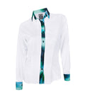 Camisa Blusa Blanca Tie Dye Tono Azul con Verde Mujer XS a 10XL