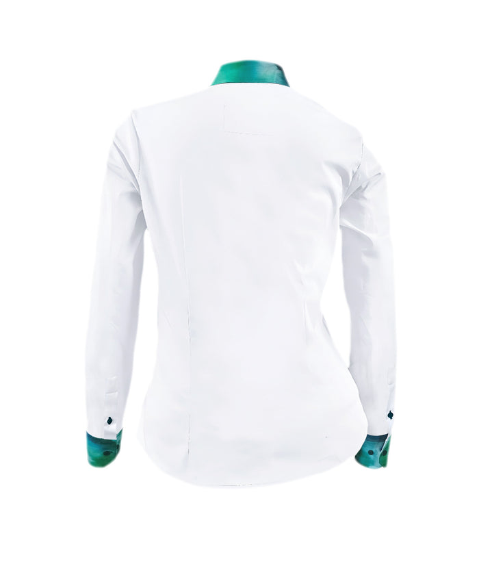 Camisa Blusa Blanca Tie Dye Tono Azul con Verde Mujer XS a 10XL