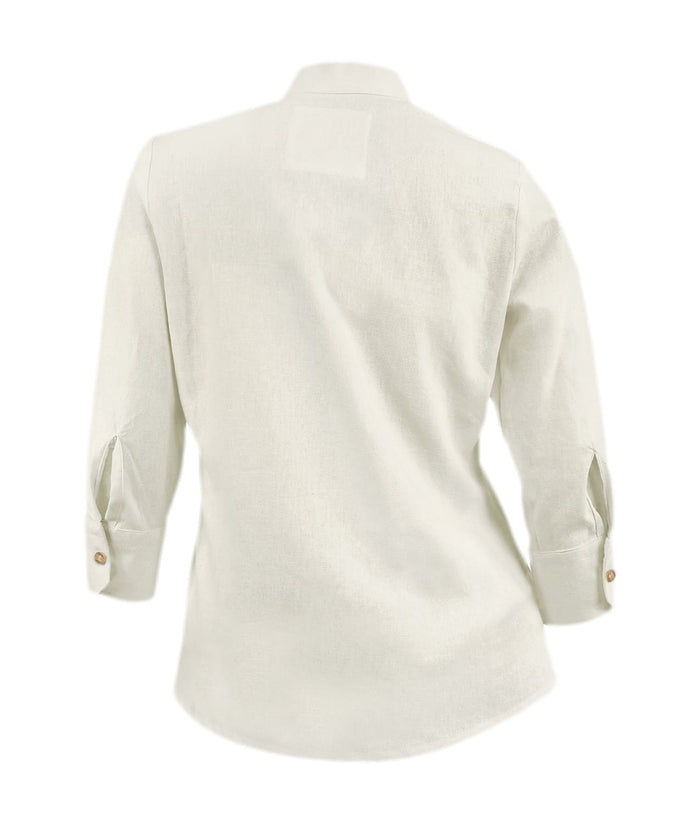 Camisa blusa lino marfil ocasión casual manga 3/4 para mujer XS a 10XL