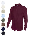 Camisa con botones escondidos vino tinto en 100% lino ocasión manga larga hombre XS a 10XL
