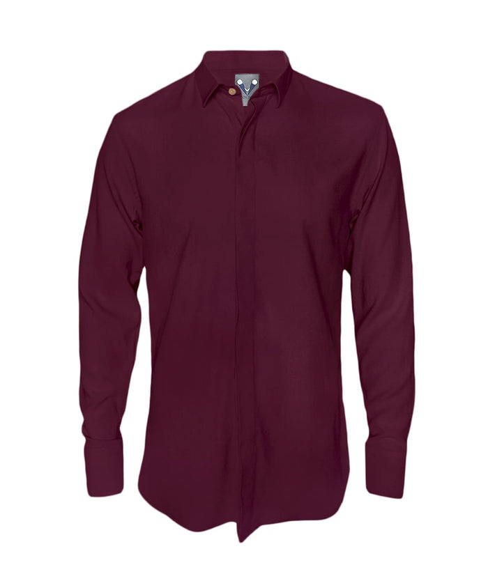 Camisa con botones escondidos vino tinto en 100% lino ocasión manga larga hombre XS a 10XL
