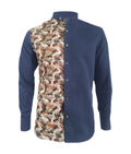 Camisa en denim con cuello Neru manga larga slim para hombre XS a 10XL