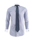 Camisa formal azul con rayas cuello y puños para mancornas blancos hombre XS a 10XL