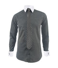 Camisa formal gris cuello y puños mancorna blancos hombre XS a 10XL