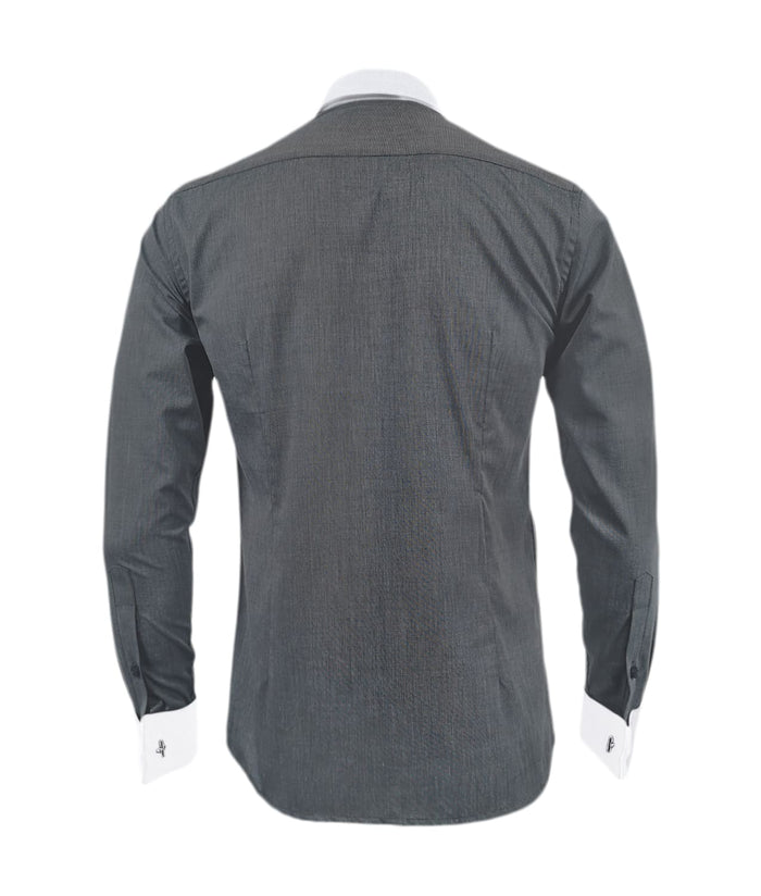 Camisa formal gris cuello y puños mancorna blancos hombre XS a 10XL