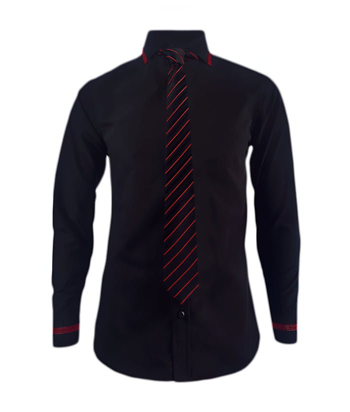Camisa formal negra con contraste vino tinto slim fit hombre XS a 10XL