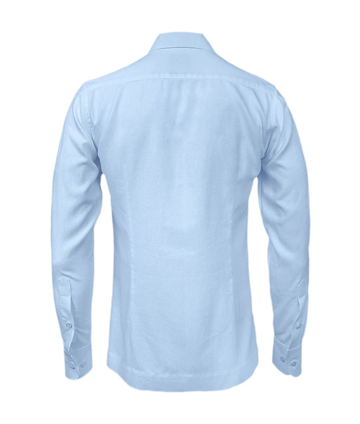Camisa guayabera lino azul claro bordada plumas manga larga XS a 10XL