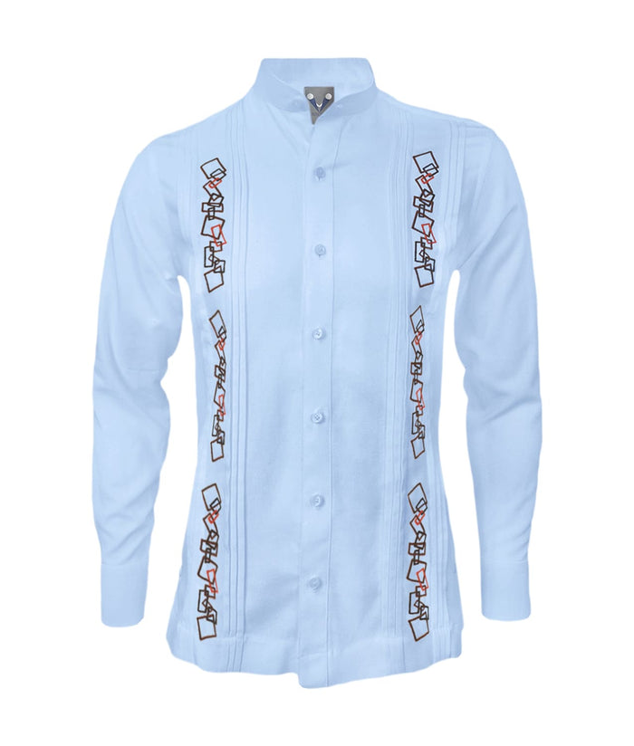 Camisa guayabera lino azul claro con alforzas bordada manga larga XS a 10XL