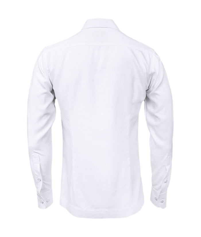 Camisa guayabera lino blanco con bordado azul manga larga XS a 10XL