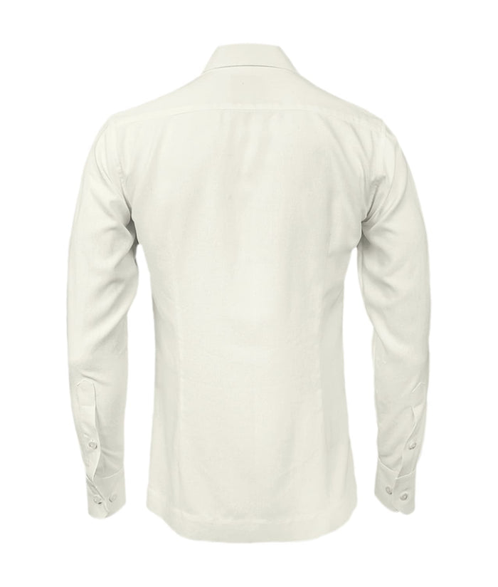 Camisa guayabera lino marfil con bolsillos bordada manga larga XS a 10XL