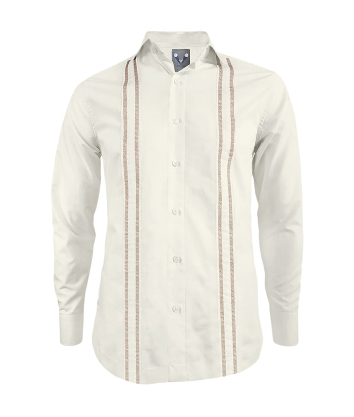Camisa guayabera marfil en algodón bordada sin bolsillos slim fit hombre XS a 10XL