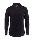 Camisa negra con contraste en vino tinto slim fit manga larga hombre XS a 10XL