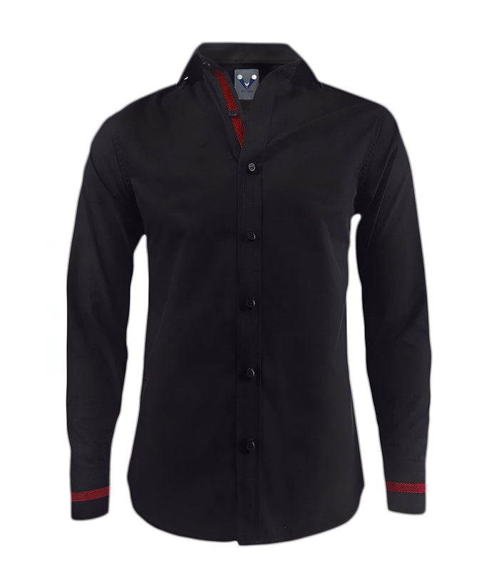 Camisa negra con contraste en vino tinto slim fit manga larga hombre XS a 10XL