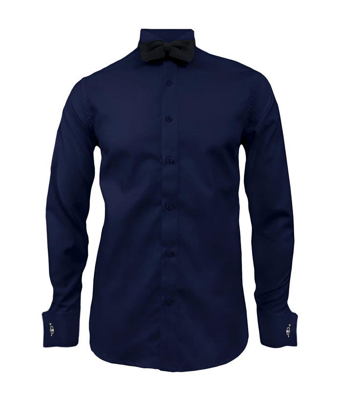 Camisa smoking azul oscuro puño mancornas manga larga hombre XS a 10XL