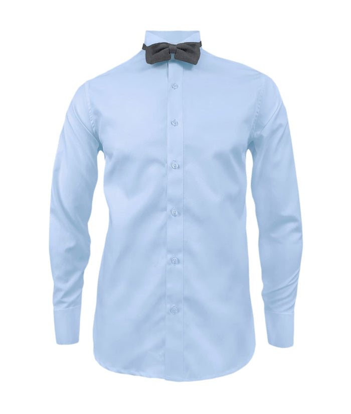 Camisa smoking cuello pajarito azul claro puño clásico manga larga para hombre XS a 10XL
