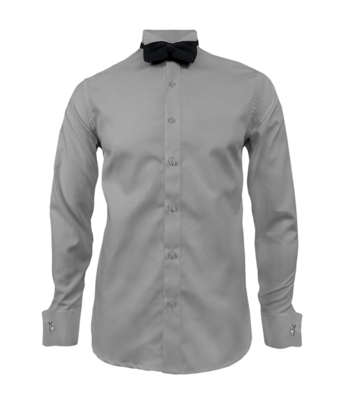Camisa smoking cuello pajarito gris claro puño mancornas manga larga hombre XS a 10XL
