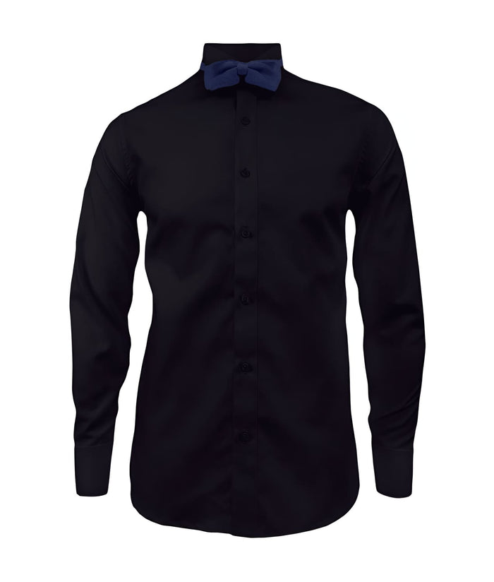 Camisa smoking cuello pajarito negra puño clásico manga larga para hombre XS a 10XL