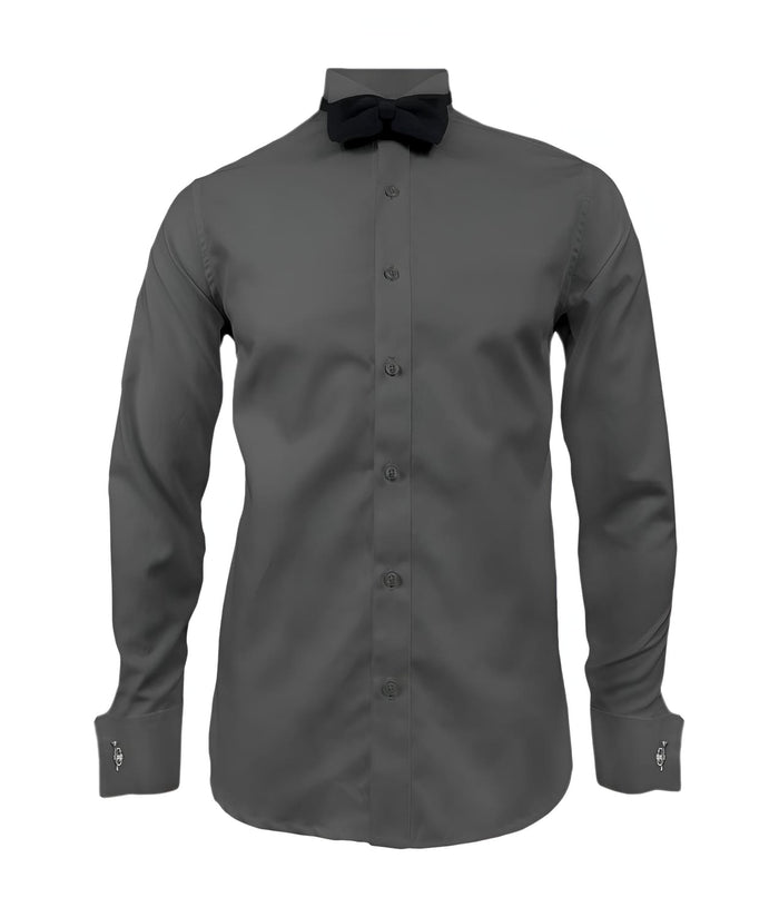 Camisa smoking gris oscuro puño mancornas manga larga hombre XS a 10XL
