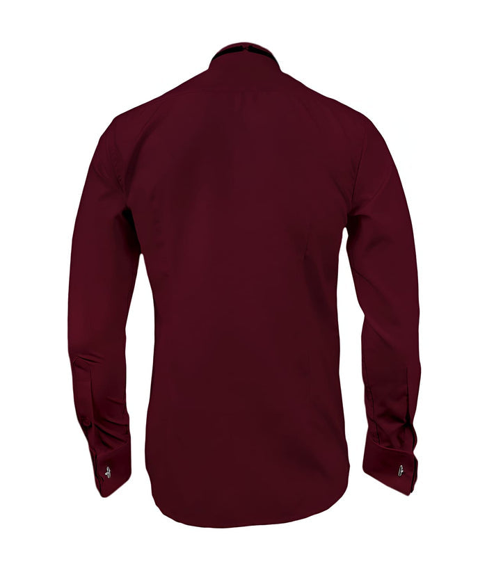Camisa smoking vino tinto puño mancornas manga larga hombre XS a 10XL