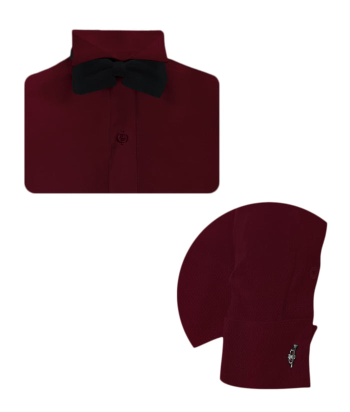 Camisa smoking vino tinto puño mancornas manga larga hombre XS a 10XL
