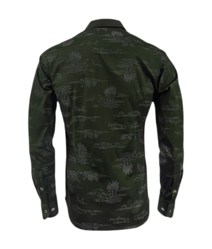 Camisa verde estampada slim fit manga larga hombre XS a 10XL