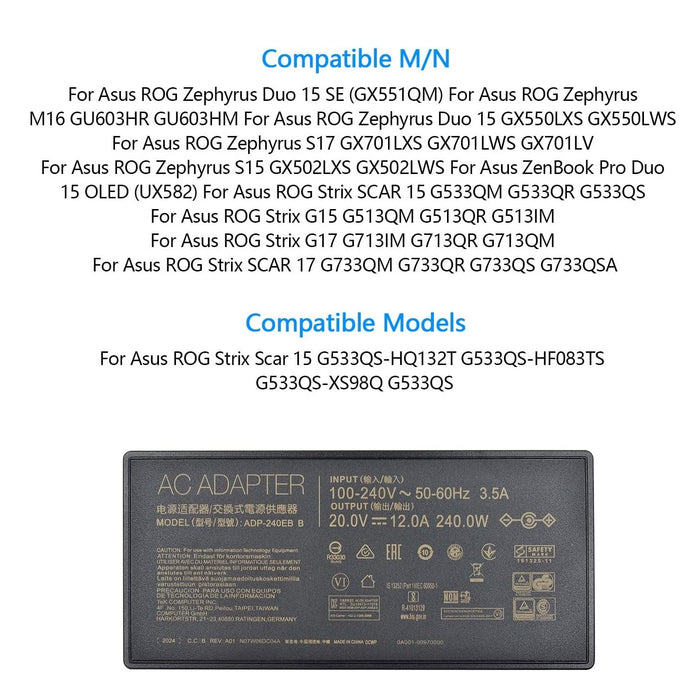 Cargador Asus Para Laptop De 240W / 20V