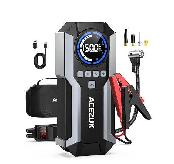 Cargador Jumper De Batería Multifuncional Con Inflador  Portátil Acezuk 8000A 12v 21,800mAh