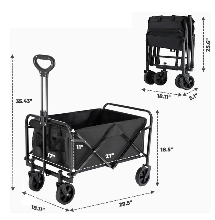Carrito Plegable Portátil 100L 220lbs - Resistente, Compacto y Fácil de Transportar