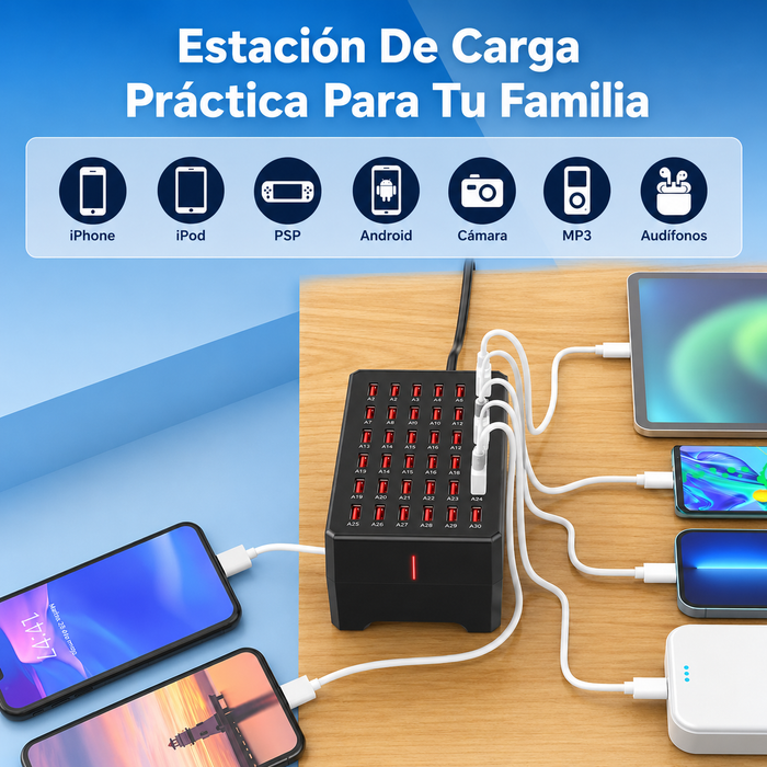 Estación De Carga Multipuerto USB De 30 Puertos – Carga Rápida