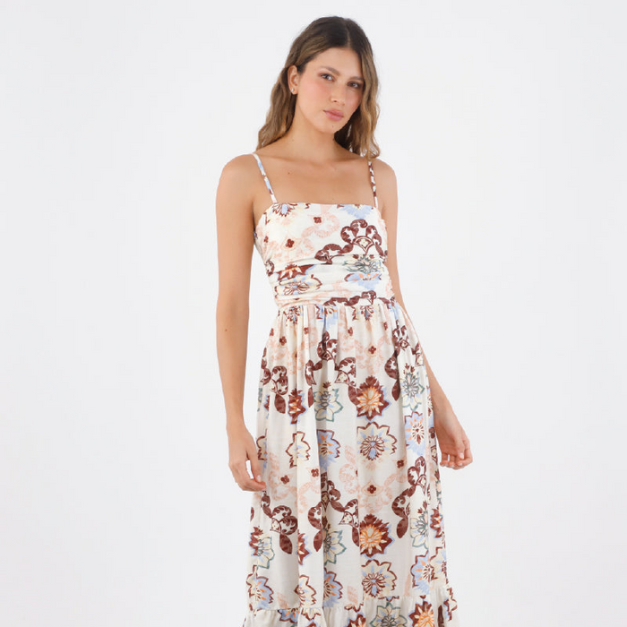 Ivory Print Palma Long Dress
