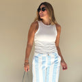 ivory rib tank top back view fitted silhouette