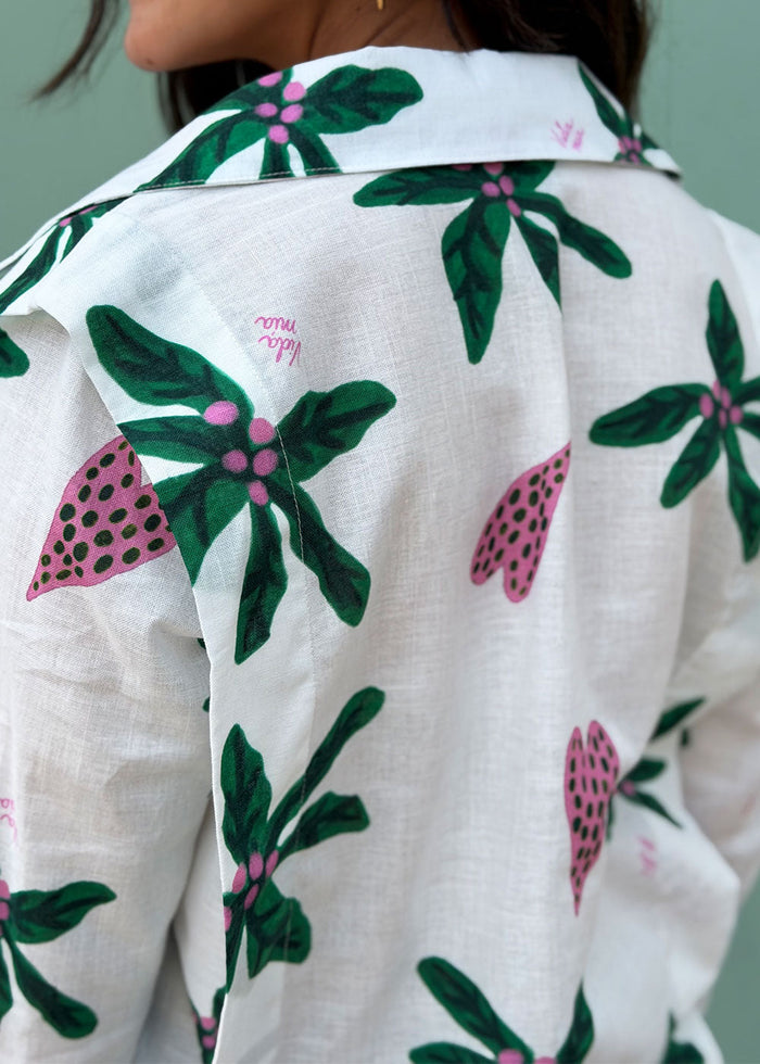 long sleeve printed ivory shirt lifestyle shot