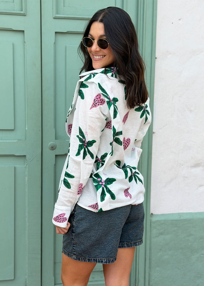 ivory relaxed-fit printed shirt three-quarter view
