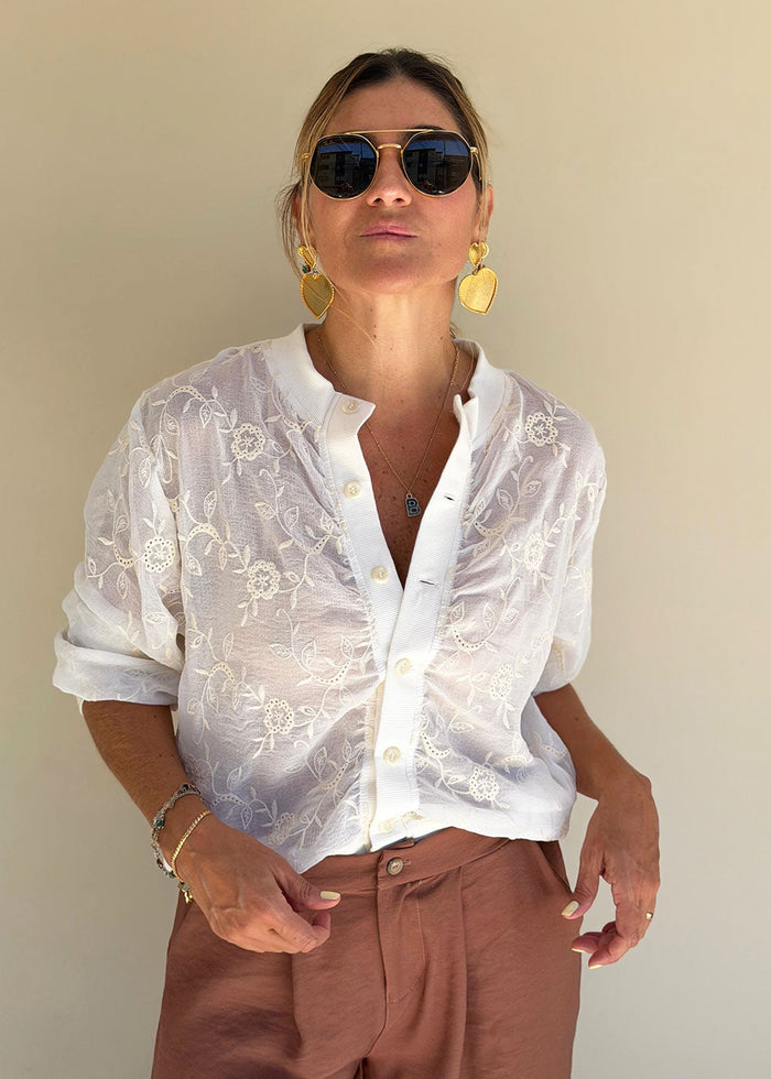 ivory embroidered chiffon jacket ribbed collar cuffs view 7